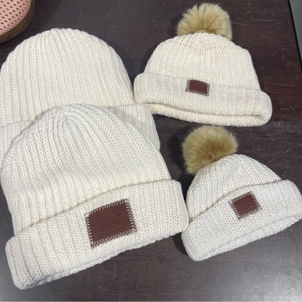 Love your melon  Cream Knit Beanie with pompom